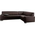 Ecksofa DOMO COLLECTION "Alisson L-Form", braun, B:249cm H:75cm T:181cm, Microfaser aus 100% Polyester, Softlux, das pflegeleichte Kunstleder aus 80% PVC, 18% Polyester und 2% Polyurethan, Strukturstoff aus 90% Polyester und 10% Polyacryl, Sofas, wahlweise mit Bettfunktion