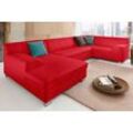 Wohnlandschaft DOMO COLLECTION "Amando U-Form", rot, B:332cm H:74cm T:182cm, PRIMABELLE-Microfaser aus 100% Polyester, SOFTLUX-Kunstleder, Strukturstoff aus 90% Polyester und 10% Polyacryl, NaturLEDER - echtes Rindsleder, Sofas, wahlweise mit Bettfunktion, frei im Raum stellbar