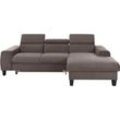 Ecksofa COTTA "Morven L-Form", grau (taupe), B:244cm H:72cm T:166cm, Microfaser PRIMABELLE (100% Polyester), Flachgewebe (100% Polyester), Samtvelours (100% Polyester), Sofas, Ecksofa Polstermöbel, Inklusive Kopfteilverstellung, wahlweise mit Ladestation, Bettfunktion