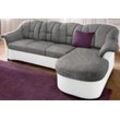 Ecksofa DOMO COLLECTION "Flores Schlafsofa, B/T/H: 233/142/86 cm, L-Form", weiß (weiß, weiß, grau), B:231cm H:84cm T:142cm, Kunstleder SOFTLUX / Struktur ( 90% Polyester, 10% Polyacryl ), NaturLEDER (echtes Rindsleder) in Sitz und Rücken. Korpus in passendem Kunstleder SOFTLUX bezogen, Microfaser PRIMABELLE (100% Polyester) / Struktur ( 100% Polyester ), Sofas, wahlweise mit Bettfunktion, wahlweis