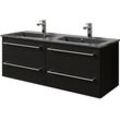 Waschtisch SAPHIR "Serie 6025 Mineralmarmor-Waschtisch mit Unterschrank, 132 cm breit" Waschtische Gr. Waschtisch grau, schwarz (schwarz matt, matt) Doppel-Waschplatz mit 4 Schubladen, hängend, verschiedene Ausführungen