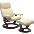 Relaxsessel STRESSLESS "Consul" Sessel Gr. Leder PALOMA, Classic Base Braun, Plus™System-Gleitsystem-Relaxfunktion-Drehfunktion-Kopfstützenverstellung-Rückteilverstellung, B/H/T: 85 cm x 100 cm x 77 cm, beige (vanilla paloma) mit Hocker, Classic Base, Größe L, Gestell Braun