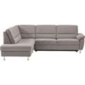 Ecksofa CALIZZA INTERIORS "Onyx L-Form", grau (1011 fels), B:257cm H:90cm T:196cm, Flachgewebe in Samt-Optik - 100% Polyester, Sofas, Ottomane links oder rechts, wahlweise mit Bettfunktion, Breite 257 cm