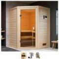 Sauna WELLTIME "Anni", beige (naturbelassen), Bio-Kombiofen, externe Steuerung, 3,6 kW, Saunen, 3,6-kW-Bio-Plug & Play Ofen mit ext. Steuerung