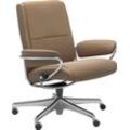 Relaxsessel STRESSLESS "Paris" Sessel Gr. Leder PALOMA, Home Office Base, Plus™System-Gleitsystem-Relaxfunktion-Drehfunktion-Rückteilverstellung-Höhenverstellung, B/H/T: 80 cm x 97 cm x 69 cm, braun (almond paloma) Low Back, mit Home Office Base, Gestell Chrom