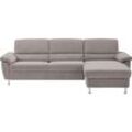 Ecksofa CALIZZA INTERIORS "Onyx L-Form", grau (1011 fels), B:270cm H:90cm T:158cm, Flachgewebe in Samt-Optik - 100% Polyester, Sofas, Recamiere links oder rechts, wahlweise mit Bettfunktion, Breite 270 cm