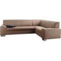 Ecksofa DOMO COLLECTION "Alisson L-Form", braun (braun, beige), B:249cm H:75cm T:181cm, Microfaser aus 100% Polyester, Softlux, das pflegeleichte Kunstleder aus 80% PVC, 18% Polyester und 2% Polyurethan, Strukturstoff aus 90% Polyester und 10% Polyacryl, Sofas, wahlweise mit Bettfunktion