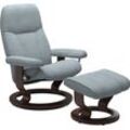 Relaxsessel STRESSLESS "Consul" Sessel Gr. Struktur fein JASMINE, Classic Base Braun, Plus™System-Gleitsystem-Relaxfunktion-Drehfunktion-Kopfstützenverstellung-Rückteilverstellung, B/H/T: 85cm x 100cm x 77cm, blau (light jasmine) mit Hocker, Classic Base, Größe L, Gestell Braun