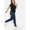 Stretch-Jeans SHEEGO "Große Größen", Damen, Gr. 20, Kurzgrößen, blau (dunkelblau denim), Obermaterial: 96% Baumwolle, 4% Elasthan (LYCRA XTRA LIFE), unifarben, casual, lang, Jeans, Skinny mit Bodyforming-Effekt