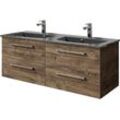 Waschtisch SAPHIR "Serie 6025 Mineralmarmor-Waschtisch mit Unterschrank, 132 cm breit", braun (eiche ribbeck, eiche ribbeck quer nb), B:132cm H:49,9cm T:48cm, Waschtische, Doppel-Waschplatz mit 4 Schubladen, hängend, verschiedene Ausführungen