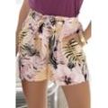 Shorts LASCANA Gr. 34, N-Gr, orange (apricot, bedruckt), Damen, Obermaterial: 58% Viskose, 28% Baumwolle, 14% Leinen, Hosen Paperbag-Hose Shorts Strandshorts im Paperbag-Stil aus Leinenmix, kurze Hose, Leinenhose