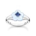 Fingerring THOMAS SABO "mit blauer Blume, TR2433-496-1-52,54,56,58" Fingerringe Gr. 54, Silber 925 (Sterlingsilber), 2mm, bunt (silberfarben-blau + blau) Damen mit Emaille - Glas-Keramik Stein