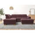 Ecksofa HOME AFFAIRE "Dundee L-Form", lila (flieder), B:263cm H:86cm T:219cm, Flachgewebe 100% Polyester, Sofas, wahlweise mit Kopfteilverstellung und zusätzlich mit Bettfunktion