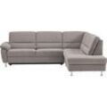 Ecksofa CALIZZA INTERIORS "Onyx L-Form", grau (1011 fels), B:257cm H:90cm T:196cm, Flachgewebe in Samt-Optik - 100% Polyester, Sofas, Ottomane links oder rechts, wahlweise mit Bettfunktion, Breite 257 cm