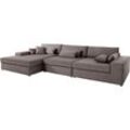 Ecksofa RAUM.ID "Enid L-Form", grau (taupe), B:360cm H:75cm, Baumwollmix (60% Baumwolle/40% Leinen), Struktur fein (100% Polyester), Samtoptik (100% Polyester), Samtvelours (100% Polyester), Struktur (100% Polyester), Struktur recycelt (100% recyceltes Polyester), Sofas, 3 Teile, bestehend aus Modulen, in vielen Bezügen, auch in Breitcord