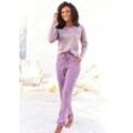 Pyjama VIVANCE DREAMS, Damen, Gr. 32/34, lila, Single Jersey, Obermaterial: 100% Baumwolle, gestreift, bestickt, Basic, bequem lang, Rundhals, Homewear-Sets, mit garngefärbten Streifen