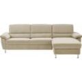 Ecksofa CALIZZA INTERIORS "Onyx L-Form", blau (1048 sand), B:270cm H:90cm T:158cm, Flachgewebe in Samt-Optik - 100% Polyester, Sofas, Recamiere links oder rechts, wahlweise mit Bettfunktion, Breite 270 cm