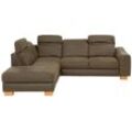 Ecksofa HOME AFFAIRE "Dundee L-Form", grün (olive), B:263cm H:86cm T:219cm, Luxus-Microfaser Lederoptik (100% Polyester), Sofas, wahlweise mit Kopfteilverstellung und zusätzlich mit Bettfunktion