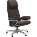 Relaxsessel STRESSLESS "Paris" Sessel Gr. Leder BATICK, Home Office Base, Plus™System-Gleitsystem-Rela x funktion-Drehfunktion-Kopfstützenverstellung-Rückteilverstellung-Höhenverstellung, B/H/T: 80 cm x 121 cm x 70 cm, braun (brown batick) Lesesessel und Relaxsessel High Back, mit Home Office Base, Gestell Chrom