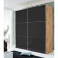 Schwebetürenschrank WIMEX "Level by fresh to go", grau (plankeneichefarben, grauglas), B:200cm H:216cm T:65cm, Schränke, mit Glastüren