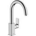 Waschtischarmatur HANSGROHE "Vernis Shape", silber (chrom), H:31,5cm T:20,5cm, Armaturen, mit Schwenkauslauf und Zugstangen-Ablaufgarnitur, chrom