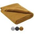 Eco Kuscheldecke Strick 140x190 gelb - 60% grs zertifiziertes recyceltes Material & oeko-tex Strickdecke Kuscheldecke - Wometo