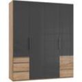 Kleiderschrank WIMEX "Level by fresh to go", grau (plankeneichefarben, grauglas), B:200cm H:236cm T:58cm, Schränke, Drehtürenschrank Kleiderschrank, mit vollflächigen Glastüren