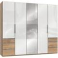 Kleiderschrank WIMEX "Level by fresh to go", braun (plankeneichefarben, weißglas), B:250cm H:216cm T:58cm, Schränke, Drehtürenschrank Kleiderschrank, mit Glas-und Spiegeltüren