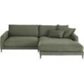 Ecksofa INOSIGN "Downtown, B/T/H: 272/190/84 cm L-Form", grün (oliv), Sofas, B/H/T: 272cm x 84cm x 190cm, Feincord, Recamiere rechts weicher Sitzkomfort auch in Cord und Bouclé, incl. Zierkissen