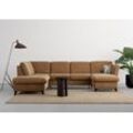 Wohnlandschaft HOME AFFAIRE "Trelleborg U-Form", braun (latte), B:307cm H:86cm T:213cm, 100% Polyester, Sofas, wahlweise mit Bettfunktion und Bettkasten, inkl. Federkern-Polsterung