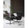 Relaxsessel STRESSLESS "Reno", schwarz (schwarz paloma), B:83cm H:100cm T:76cm, Leder PALOMA: PALOMA ist ein durchgefärbtes Semianilin-Möbelleder mit natürlicher Narbung., Sessel, mit Hocker, mit Cross Base, Größe S, M & L, Holzakzent Braun