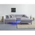 Ecksofa COTTA "Mia L-Form", grau (stone), B:244cm H:74cm T:193cm, 100% Polyester, Sofas, 3-tlg.-Kissen-Set, Ottomane, wahlweise mit oder ohne RGB-Beleuchtung