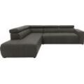 Ecksofa DOMO COLLECTION "Brandon L-Form, auch in Leder", grau, B:275cm H:80cm T:228cm, Luxus-Kunstleder, 100% Polyurethan, Sofas, inklusive Kopfteilverstellung, wahlweise mit Sitztiefenverstellung