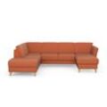 Wohnlandschaft SIT & MORE "Visby U-Form", orange (terra), B:303cm H:87cm T:213cm, Sofas, wahlweise mit Bettfunktion und Stauraum, frei im Raum stellbar