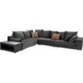 Ecksofa INOSIGN "Vale L-Form", grau (anthrazit), B:355cm H:88cm T:240cm, Samtoptik (100% Polyester), Sofas, incl. Couchtisch, Steppung im Sitzbereich, Federkern