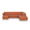 Wohnlandschaft SIT & MORE "Visby U-Form", orange (terra), B:303cm H:87cm T:213cm, Sofas, wahlweise mit Bettfunktion und Stauraum, frei im Raum stellbar