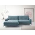 Ecksofa INOSIGN "Downtown, B/T/H: 272/190/84 cm L-Form", blau (petrol), Sofas, B/H/T: 272cm x 84cm x 190cm, Cord, Recamiere links weicher Sitzkomfort auch in Cord und Bouclé, incl. Zierkissen