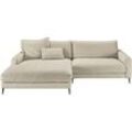 Ecksofa INOSIGN "Downtown, B/T/H: 272/190/84 cm L-Form" Sofas Gr. B/H/T: 272cm x 84cm x 190cm, Bouclé, Recamiere links, beige (sand) weicher Sitzkomfort auch in Cord und Bouclé, incl. Zierkissen