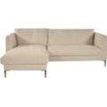 Ecksofa LEONIQUE "Falbella, L-Form" Sofas Gr. B/H/T: 235cm x 84cm x 165cm, Bouclé, Recamiere links, beige (sand) extra hohe Füße aus Metall, für kleine Räume geeignet