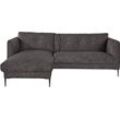 Ecksofa LEONIQUE "Falbella, L-Form" Sofas Gr. B/H/T: 235cm x 84cm x 165cm, Samtoptik, Recamiere links, grau (dunkelgrau) extra hohe Füße aus Metall, für kleine Räume geeignet