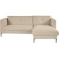 Ecksofa LEONIQUE "Falbella, L-Form" Sofas Gr. B/H/T: 235cm x 84cm x 165cm, Bouclé, Recamiere rechts, beige (sand) extra hohe Füße aus Metall, für kleine Räume geeignet