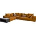 Ecksofa INOSIGN "Vale L-Form", gold (goldfarben), B:355cm H:88cm T:240cm, Samtoptik (100% Polyester), Sofas, incl. Couchtisch, Steppung im Sitzbereich, Federkern