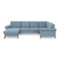 Wohnlandschaft PLACES OF STYLE "Calando U-Form", blau (hellblau), B:326cm H:91cm T:188cm, 98% Polyester 2% Polyamid, Sofas, wahlweise mit Bettfunktion, Bettkasten und Armteilfunktion