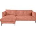 Ecksofa LEONIQUE "Falbella, L-Form" Sofas Gr. B/H/T: 235cm x 84cm x 165cm, Samtoptik, Recamiere links, rosa (blossom) extra hohe Füße aus Metall, für kleine Räume geeignet