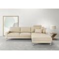 Ecksofa 3C CANDY "Lecce, wahlweise PUR-Schaumstoff oder Tonnentaschenfederkern", beige (natur), B:281cm H:86cm T:194cm, 85% Polyester, 15% Nylon, Sofas, Bett im 2,5-Sitzer, teilmotorische Schlaffunktion im Longchair, L-Form
