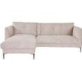 Ecksofa LEONIQUE "Falbella, L-Form" Sofas Gr. B/H/T: 235cm x 84cm x 165cm, Samtoptik, Recamiere links, beige (naturel) extra hohe Füße aus Metall, für kleine Räume geeignet