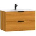 Waschtisch WELLTIME "Athen Badschrank Badezimmer WC Unterschrank mit Becken", braun (eichefarben, eichefarben), B:80cm H:50cm T:46cm, Waschtische, Waschplatz mit 2 Schubladen, Breite 80cm Softclose Bad