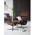 Relaxsessel STRESSLESS "Reno", braun (copper paloma), B:83cm H:100cm T:76cm, Leder PALOMA: PALOMA ist ein durchgefärbtes Semianilin-Möbelleder mit natürlicher Narbung., Sessel, mit Hocker, mit Cross Base, Größe S, M & L, Holzakzent Braun