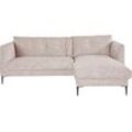 Ecksofa LEONIQUE "Falbella, L-Form" Sofas Gr. B/H/T: 235cm x 84cm x 165cm, Samtoptik, Recamiere rechts, beige (naturel) extra hohe Füße aus Metall, für kleine Räume geeignet