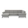 Wohnlandschaft PLACES OF STYLE "Calando U-Form", silber, B:326cm H:91cm T:188cm, 90% Polyester 10% Polyamid, Sofas, wahlweise mit Bettfunktion, Bettkasten und Armteilfunktion